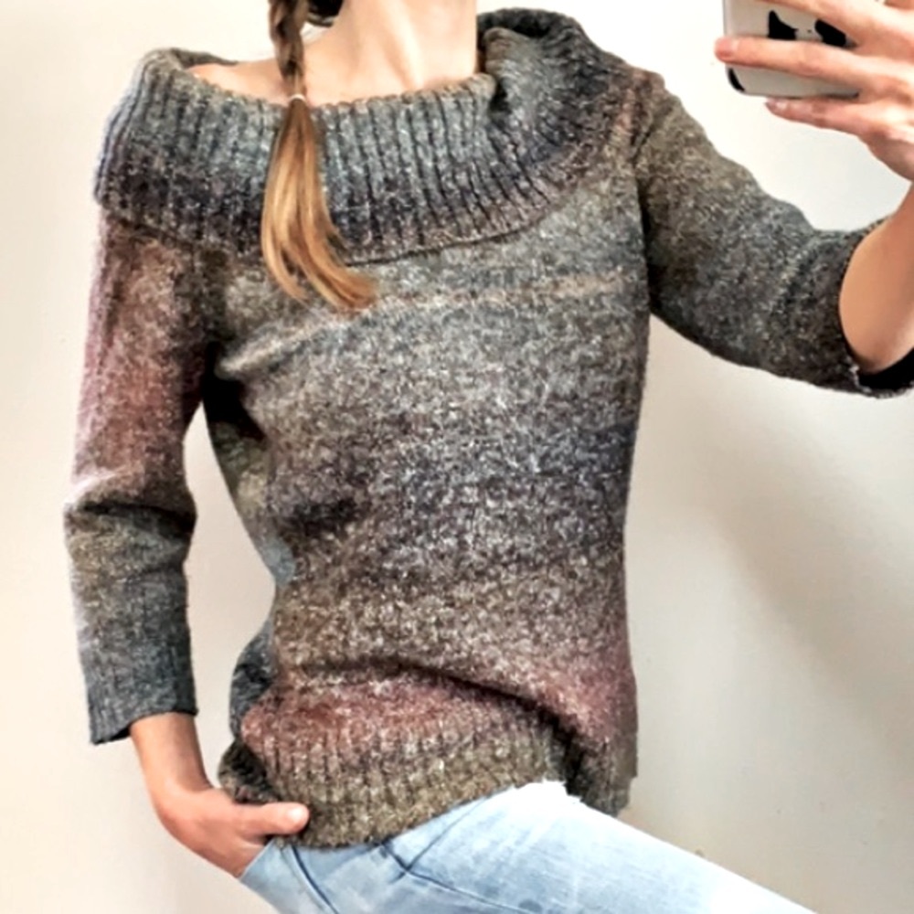 AGB | Ombré Fade Striped Loose Cowl Neck Sweater
